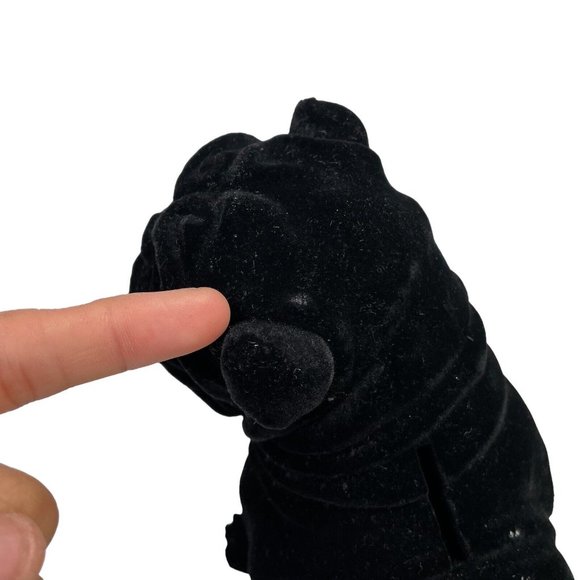 Vintage Flocked Black Pug Dog Coin Piggy Bank With Plug- Fuzzy - Picture 9 of 10
